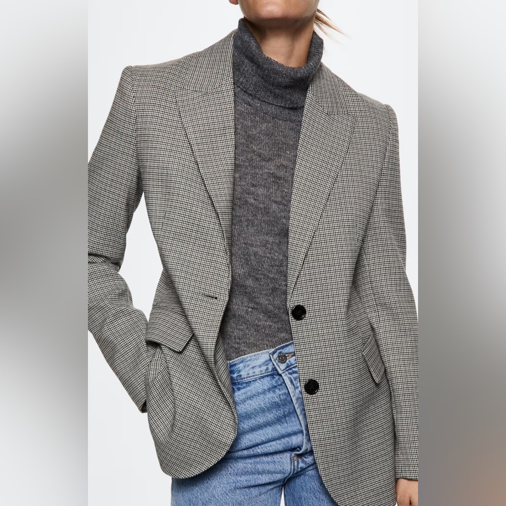 Mango Houndstooth Wool blend Blazer - size M